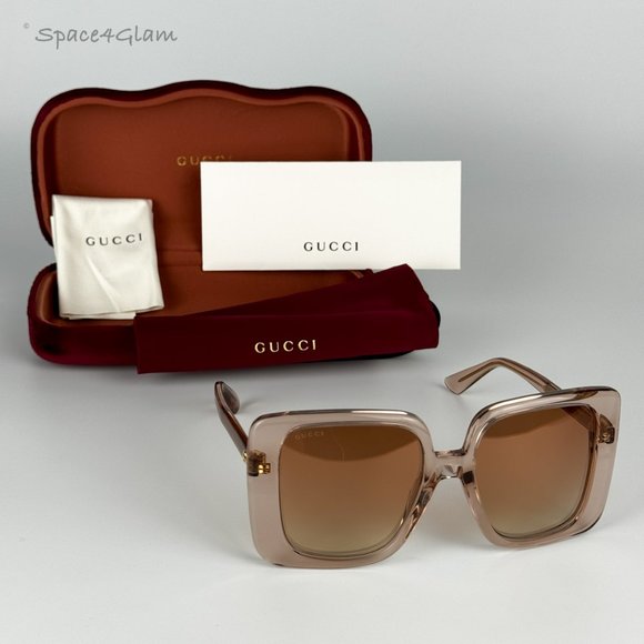 Gucci Women Sunglasses Trans Sand Brown Gradient Mirrored Square GG1314S 005 NEW - Picture 8 of 10